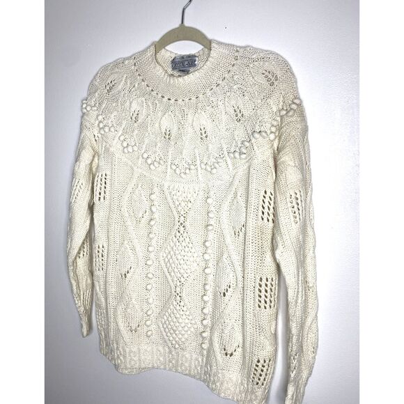 VTG Krystal Kobe Ramie Cotton Blend Ivory Pullover Knit Slouchy Sweater Sz L - Picture 3 of 10